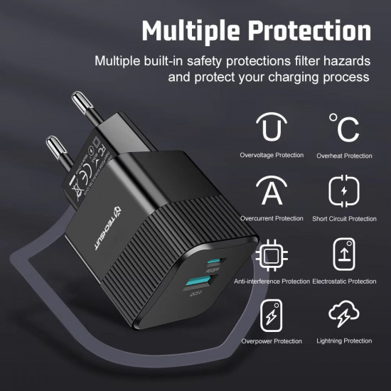 Techsuit Premium Wall Charger Tiny Series (CHPD216) GaN, USB QC3.0, Type C PD25W Black Techsuit Premium Wall Charger Tiny Series (CHPD216) GaN, USB QC3.0, Type C PD25W Black