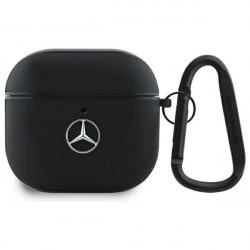 Mercedes MEA4CSLBK AirPods 4 cover black Leather Metal Logo