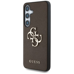 Guess Case Grained Big 4G Logo Small Classic Logo for Samsung Galaxy S25 Plus brown