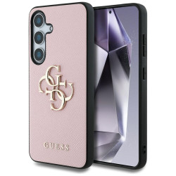 Guess Case Grained Big 4G Logo Small Classic Logo for Samsung Galaxy S25 Plus pink