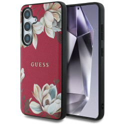 Guess Case Grained Printed Flower Pattern MagSafe for Samsung Galaxy S25 fuksja