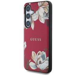 Guess Case Grained Printed Flower Pattern MagSafe for Samsung Galaxy S25 fuksja