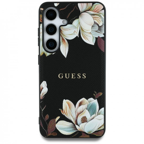 Guess Case Grained Printed Flower Pattern MagSafe for Samsung Galaxy S25 Ultra black