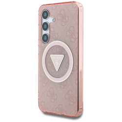 Guess Case 4G Glitter Triangle Buttons MagSafe for Samsung Galaxy S25 pink