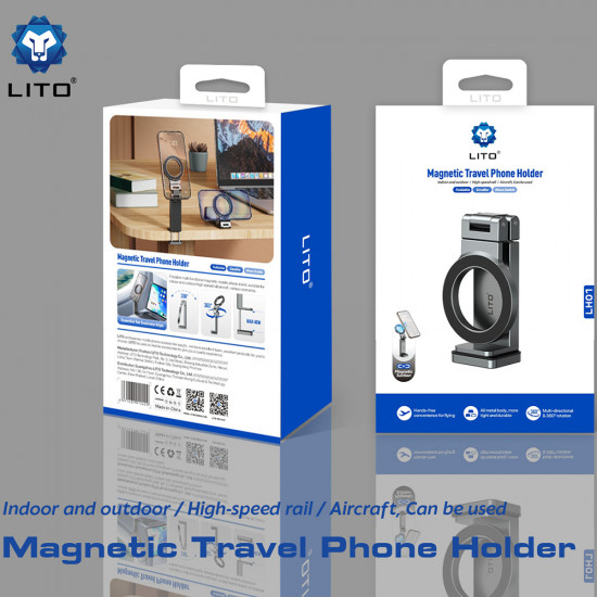 Lito Travel Phone Holder (LH01) Foldable, 360Β° rotation, One Hand Operation Design Grey