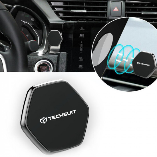 Techsuit Phone Holder Tiny Series (HOLD210 C) Dashboard Magnetic Grip, Multipurpose Use, Hexagonal, 2 Metal Plates Black Techsuit Phone Holder Tiny Series (HOLD210 C) Dashboard Magnetic Grip, Multipurpose Use, Hexagonal, 2 Metal Plates Black