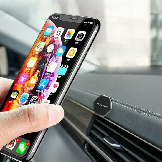 Techsuit Phone Holder Tiny Series (HOLD210 C) Dashboard Magnetic Grip, Multipurpose Use, Hexagonal, 2 Metal Plates Black Techsuit Phone Holder Tiny Series (HOLD210 C) Dashboard Magnetic Grip, Multipurpose Use, Hexagonal, 2 Metal Plates Black