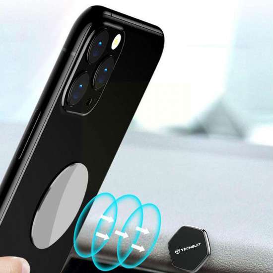 Techsuit Phone Holder Tiny Series (HOLD210 C) Dashboard Magnetic Grip, Multipurpose Use, Hexagonal, 2 Metal Plates Black Techsuit Phone Holder Tiny Series (HOLD210 C) Dashboard Magnetic Grip, Multipurpose Use, Hexagonal, 2 Metal Plates Black