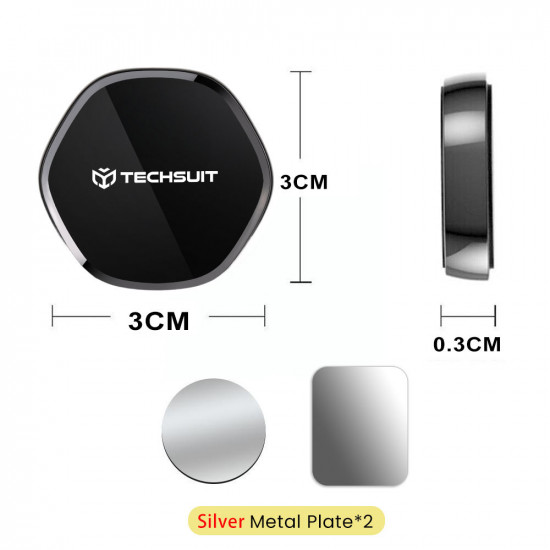 Techsuit Phone Holder Tiny Series (HOLD210 C) Dashboard Magnetic Grip, Multipurpose Use, Hexagonal, 2 Metal Plates Black Techsuit Phone Holder Tiny Series (HOLD210 C) Dashboard Magnetic Grip, Multipurpose Use, Hexagonal, 2 Metal Plates Black