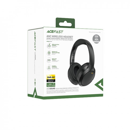 Acefast Wireless Headset (H6) Type C, Bluetooth 5.3, Active Noise Reduction, IPX4, 500mAh, Hi Fi Sound Black Acefast Wireless Headset (H6) Type C, Bluetooth 5.3, Active Noise Reduction, IPX4, 500mAh, Hi Fi Sound Black