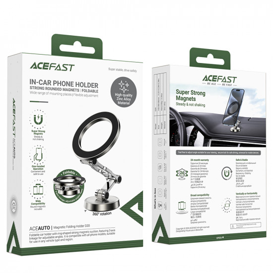 Acefast Car Holder (D20) Magnetic Ring, 360Β° Rotation, for Dashboard, Universal, Adjustable Silver