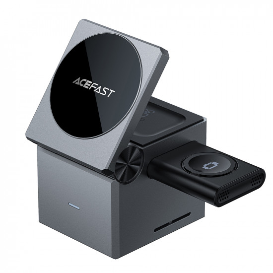 Acefast Charging Station Rubik's Cube 3in1 (E18) for Phone, TWS Headset and Apple Watch, 23W, Foldable Metal Gray