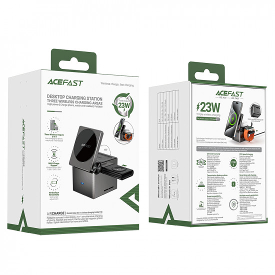 Acefast Charging Station Rubik's Cube 3in1 (E18) for Phone, TWS Headset and Apple Watch, 23W, Foldable Metal Gray