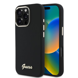 Guess Silicone Script Metal Logo & Frame (GUHCP16LSMBSLK) iPhone 16 Pro Black