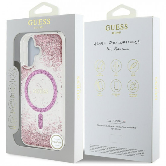 Guess Hardcase Resin Bottom Glitter MagSafe (GUHMP16SRGRGEP) iPhone 16 Pink
