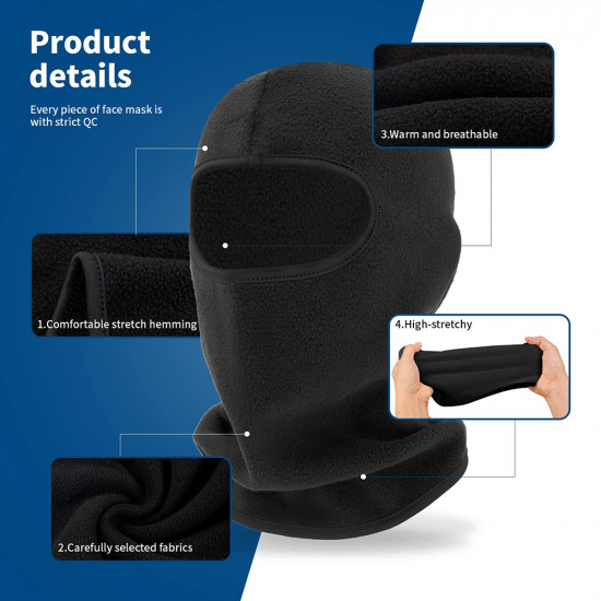 Techsuit Balaclava Ski Mask (BLC3) Fleece Polar, Winter Scarf, Neck Warmer, for Snowboarding / Motorcycle Riding Black