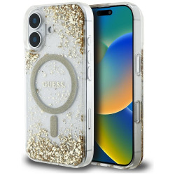 Guess Case HC Resin Bottom Glitter for iPhone 16 MagSafe golden