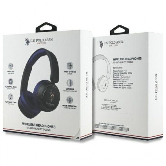 US Polo Bluetooth Headphones USHPV6PCOV Navy DH Color Logo