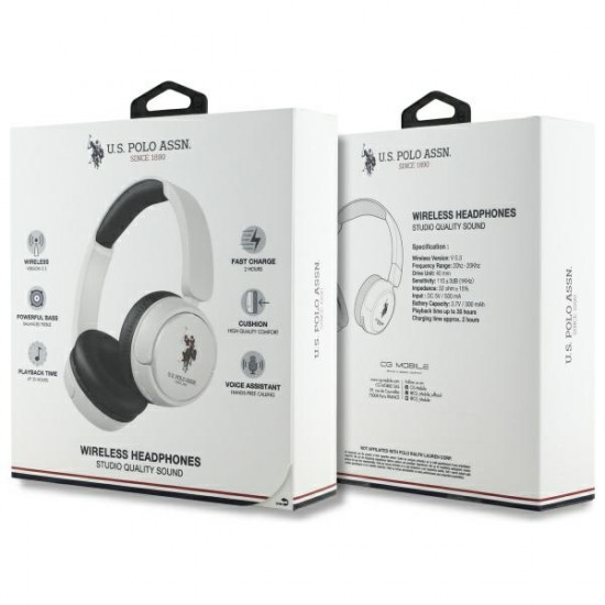 US Polo Bluetooth Headphones USHPV6PUNH white DH Color Logo