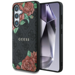 Guess Case Leather 4G Flowers Print Metal Classic Logo MagSafe Samsung Galaxy S25 black