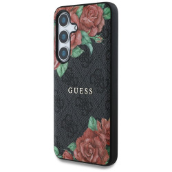Guess Case Leather 4G Flowers Print Metal Classic Logo MagSafe Samsung Galaxy S25 black
