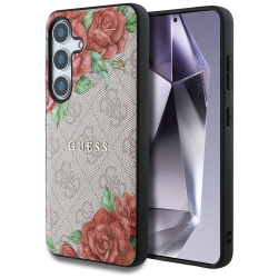 Guess Case Leather 4G Flowers Print Metal Classic Logo MagSafe Samsung Galaxy S25 pink