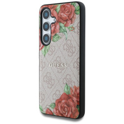 Guess Case Leather 4G Flowers Print Metal Classic Logo MagSafe Samsung Galaxy S25 pink