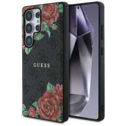 Guess Case Leather 4G Flowers Print Metal Classic Logo MagSafe Samsung Galaxy S25 Ultra black
