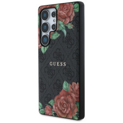 Guess Case Leather 4G Flowers Print Metal Classic Logo MagSafe Samsung Galaxy S25 Ultra black