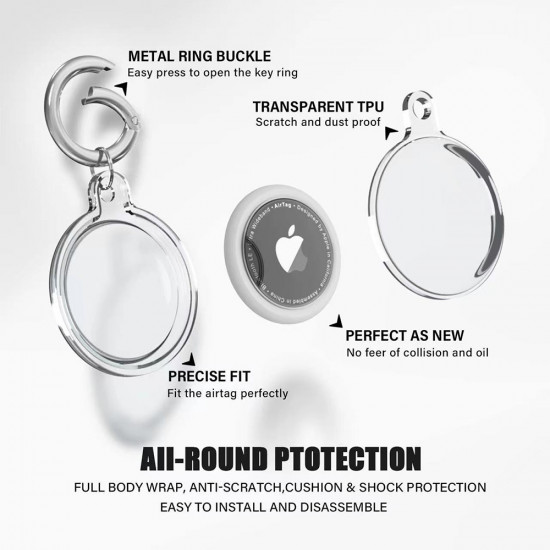 Techsuit (4 pack) Secure Holder Silicone (CT15) Apple AirTag Case Clear
