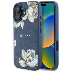 Guess Grained Flowers MagSafe (GUHMP16SPGNMPLMB) iPhone 16 Blue