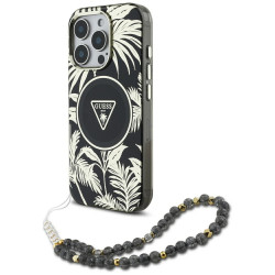 Guess IML Palm Trees Triangle with Pearl Strap MagSafe (GUHMP16LHPCTPLSK) iPhone 16 Pro Black