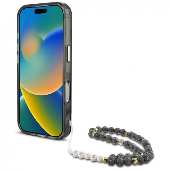 Guess IML Palm Trees Triangle with Pearl Strap MagSafe (GUHMP16LHPCTPLSK) iPhone 16 Pro Black