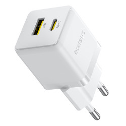 Baseus Wall Charger Palm (P1011160A213 01) with Type C Cable, Fast Charge, 2in1, USB, USB C, 30W, 20V/3A Moon White Baseus Wall Charger Palm (P1011160A213 01) with Type C Cable, Fast Charge, 2in1, USB, USB C, 30W, 20V/3A Moon White