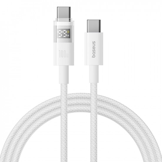 Baseus Data Cable Display 2 (P10382702211 01) Fast Charging, Type C to Type C, Digital Display, 100W, 2m Moon White Baseus Data Cable Display 2 (P10382702211 01) Fast Charging, Type C to Type C, Digital Display, 100W, 2m Moon White
