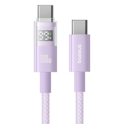 Baseus Data Cable Display 2 (P10382702511 01) Fast Charging, Type C to Type C, Digital Display, 100W, 2m Nebula Purple Baseus Data Cable Display 2 (P10382702511 01) Fast Charging, Type C to Type C, Digital Display, 100W, 2m Nebula Purple