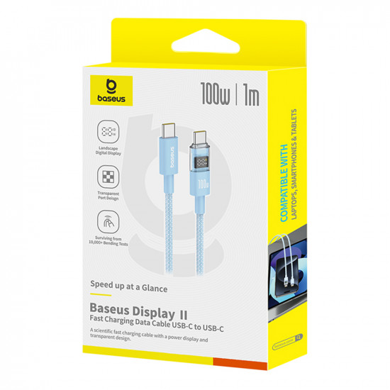 Baseus Data Cable Display 2 (P10382702311 00) Fast Charging, Type C to Type C, Digital Display, 100W, 1m Galaxy Blue Baseus Data Cable Display 2 (P10382702311 00) Fast Charging, Type C to Type C, Digital Display, 100W, 1m Galaxy Blue