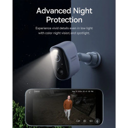 Baseus Outdoor Camera Security N1 Plus (S0TZ002130) 2K, 16GB, Two way Talk, Night Vision, IP67, 10.500mAh Moon White