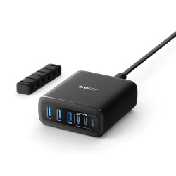 Anker Wall Charger (A2154G11) 3x USB A, 3x Type C, 6in1, Fast Charging, Slim Design, 112W Black