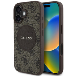 Guess Case 4G Circle Classic Logo MagSafe for iPhone 16 brown