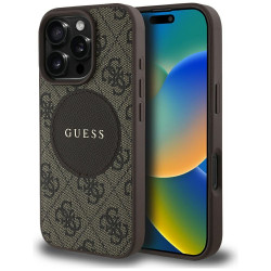 Guess Case 4G Circle Classic Logo MagSafe for iPhone 16 Pro brown