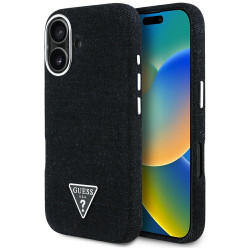 Guess Case Denim Triangle Logo MagSafe for iPhone 16 black