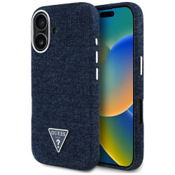 Guess Case Denim Triangle Logo MagSafe for iPhone 16 blue