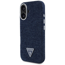 Guess Case Denim Triangle Logo MagSafe for iPhone 16 blue