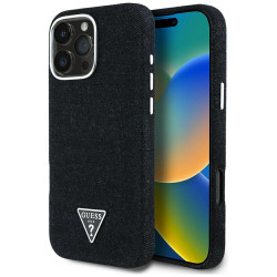 Guess Case Denim Triangle Logo MagSafe for iPhone 16 Pro black