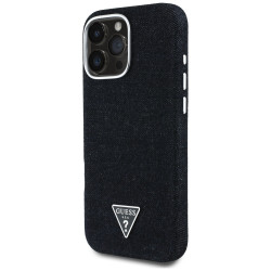 Guess Case Denim Triangle Logo MagSafe for iPhone 16 Pro Max black