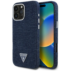 Guess Case Denim Triangle Logo MagSafe for iPhone 16 Pro blue