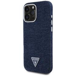 Guess Case Denim Triangle Logo MagSafe for iPhone 16 Pro blue