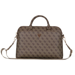 Guess Bag 4G Zipper Pocket Triangle Logo 15" brown