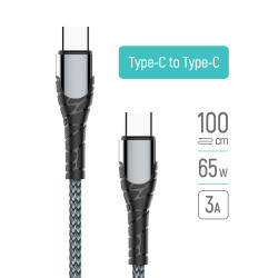 ColorWay Data Cable (CW CBPDCC040 GR) Type C to Type C, PD Fast Charging 65W, 3A, Nylon, 1m Gray ColorWay Data Cable (CW CBPDCC040 GR) Type C to Type C, PD Fast Charging 65W, 3A, Nylon, 1m Gray